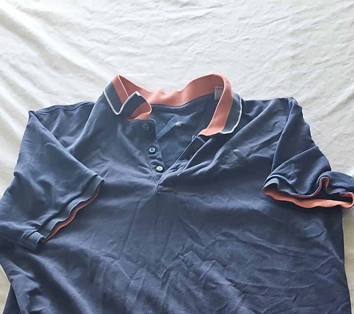 Adidas Navy Blue & Orange Pique Cotton Polo Shirt 328