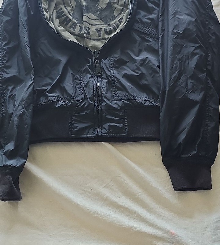 Black Hooded Bomber Jacket with Olive Graphic Lining 324