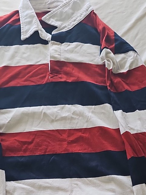 Vintage Striped Long Sleeve Rugby Shirt Red White and Blue 310