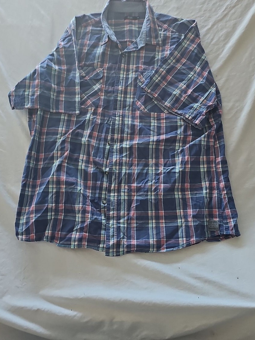F&F Men’s Blue Plaid Short Sleeve Casual Shirt XXL 288