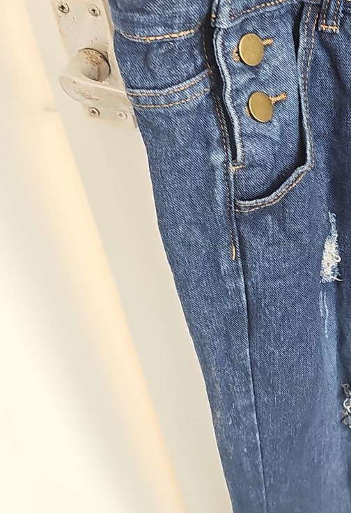 Distressed Dark Wash Denim Overalls with Raw Hem 251 - Image 4