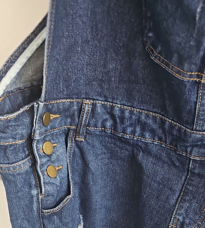Distressed Dark Wash Denim Overalls with Raw Hem 251 - Image 5