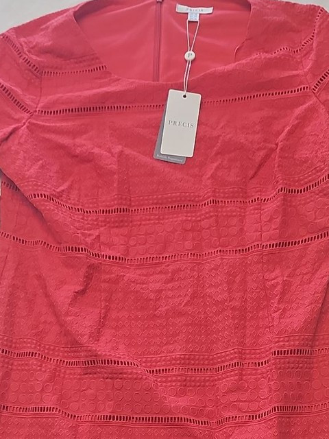 Precis Petite Coral Red Embroidered Shift Dress – NWT UK 18
