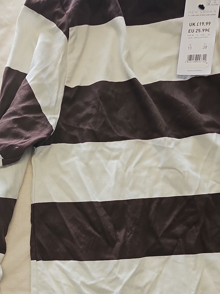 New Look Brown and White Striped Long Sleeve Rugby Shirt - Image 4