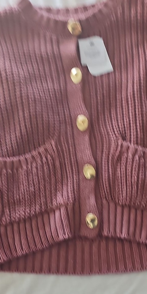 Contemporary Rose Pink Ribbed Knit Button-Up Vest with Gold Hardware