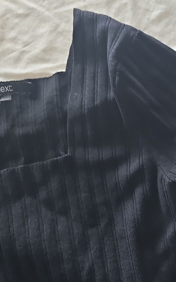 Next Black Ribbed Square Neck Short Sleeve Top - Image 8