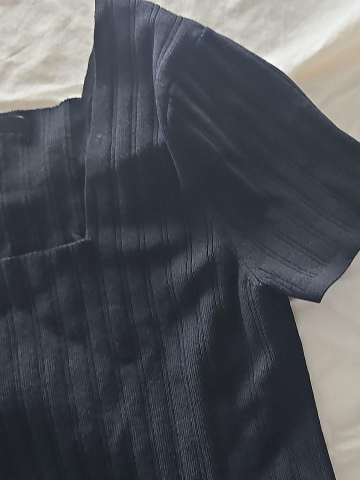 Next Black Ribbed Square Neck Short Sleeve Top - Image 6