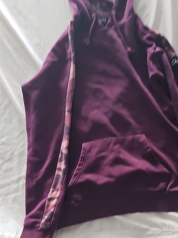 Closure London Men’s Burgundy Camo Panel Pullover Hoodie