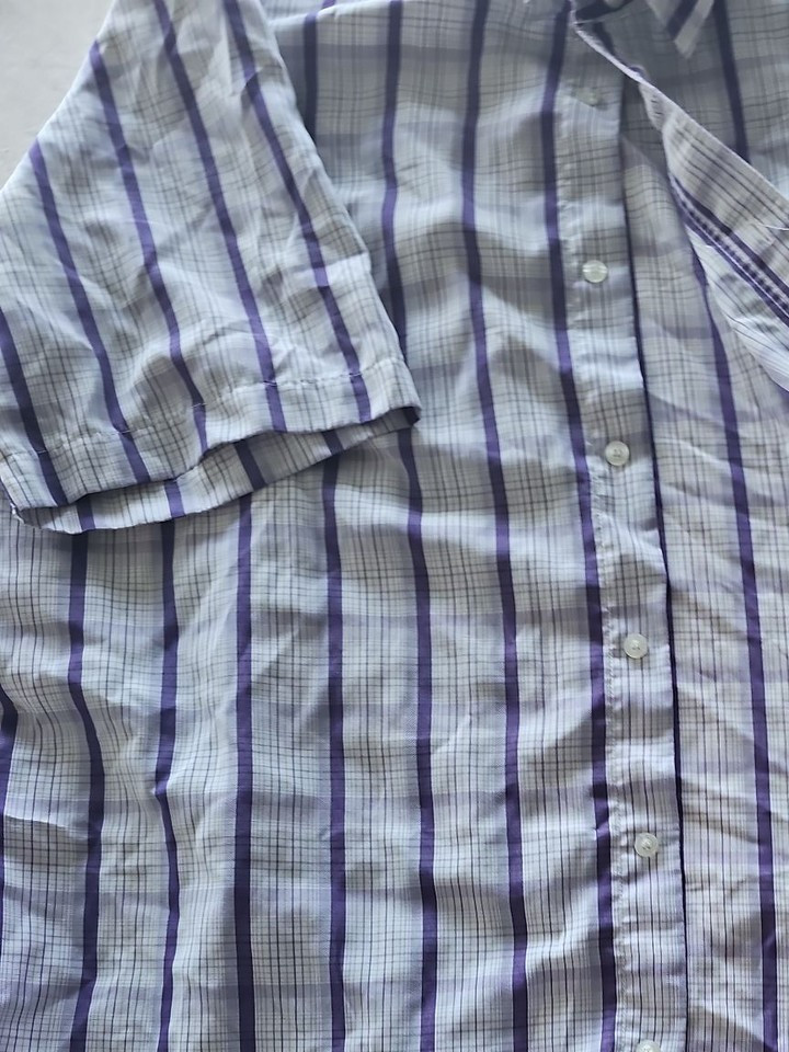 Cotton Traders Men's 2XL Purple Striped Short Sleeve Shirt 344 - Image 5