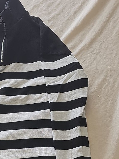 Tu Women's Black and White Striped Quarter-Zip Sweatshirt 377 - Image 4