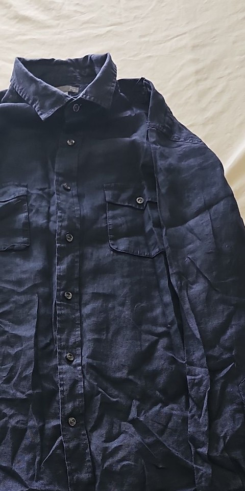 Gap Men's Navy Blue 100% Linen Long Sleeve Utility Shirt 381 - Image 4