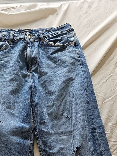F&F Distressed Wide Leg Blue Denim Jeans B452 - Image 7