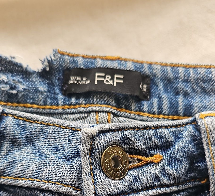 F&F Distressed Wide Leg Blue Denim Jeans B452 - Image 11
