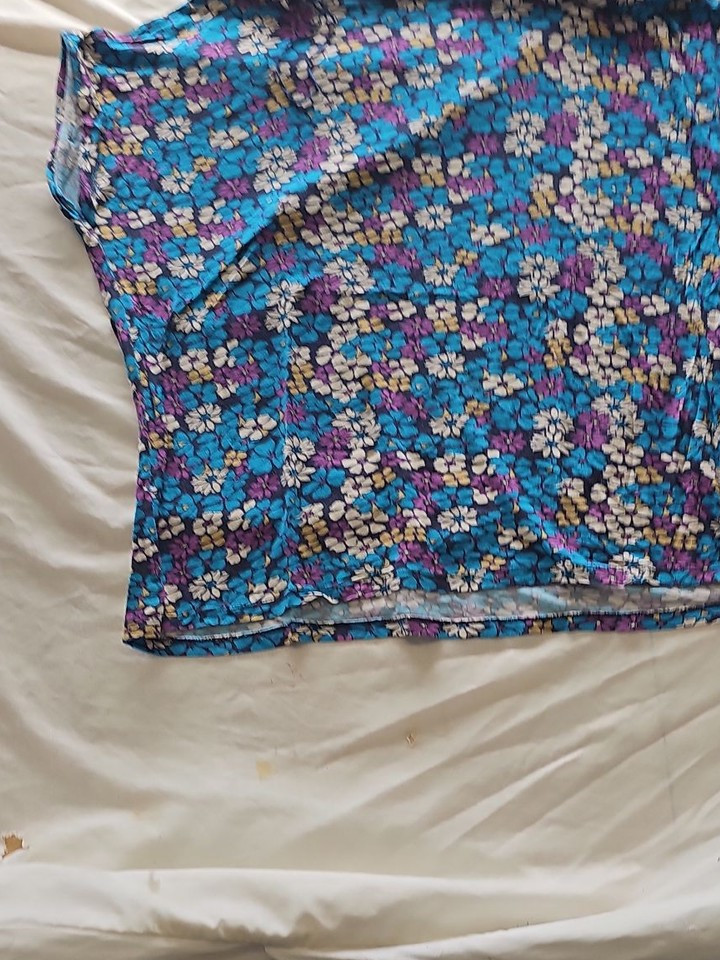 Tu Woman Floral Print T-Shirt in Vibrant Teal and Purple s16 B453 - Image 6