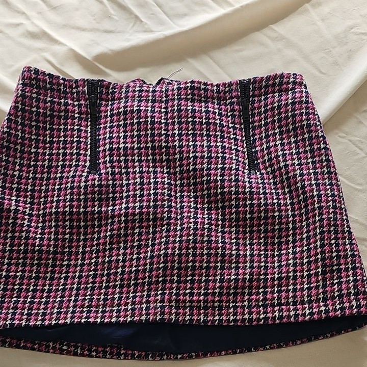 Topshop Pink and Navy Houndstooth Mini Skirt UK 8 B455 - Image 10