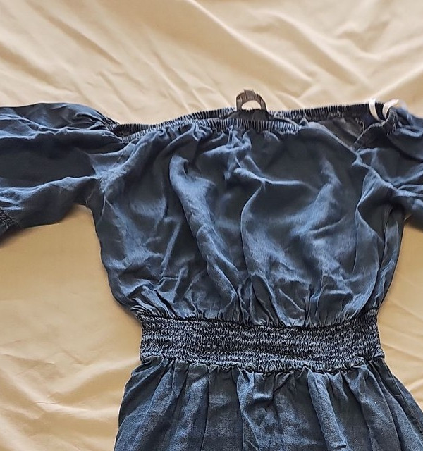 Apricot Off-the-Shoulder Chambray Denim Mini Dress Uk8 B460 - Image 8