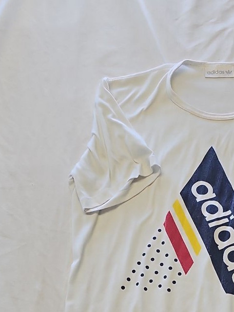 Vintage Adidas Trefoil Graphic T-Shirt - White & Navy Blue D499 - Image 8