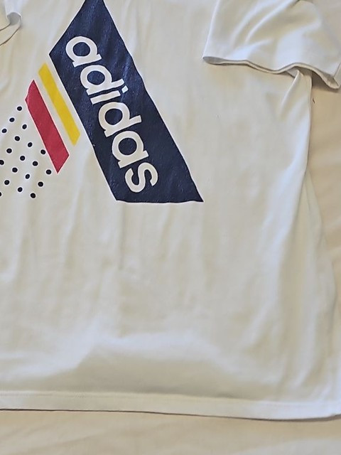 Vintage Adidas Trefoil Graphic T-Shirt - White & Navy Blue D499 - Image 7