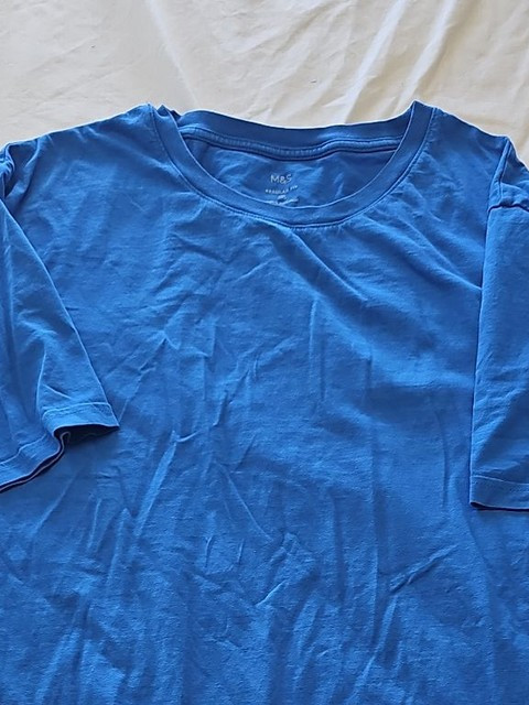 M&S Regular Fit Azure Blue Cotton T-Shirt Size 2XL D501 - Image 5