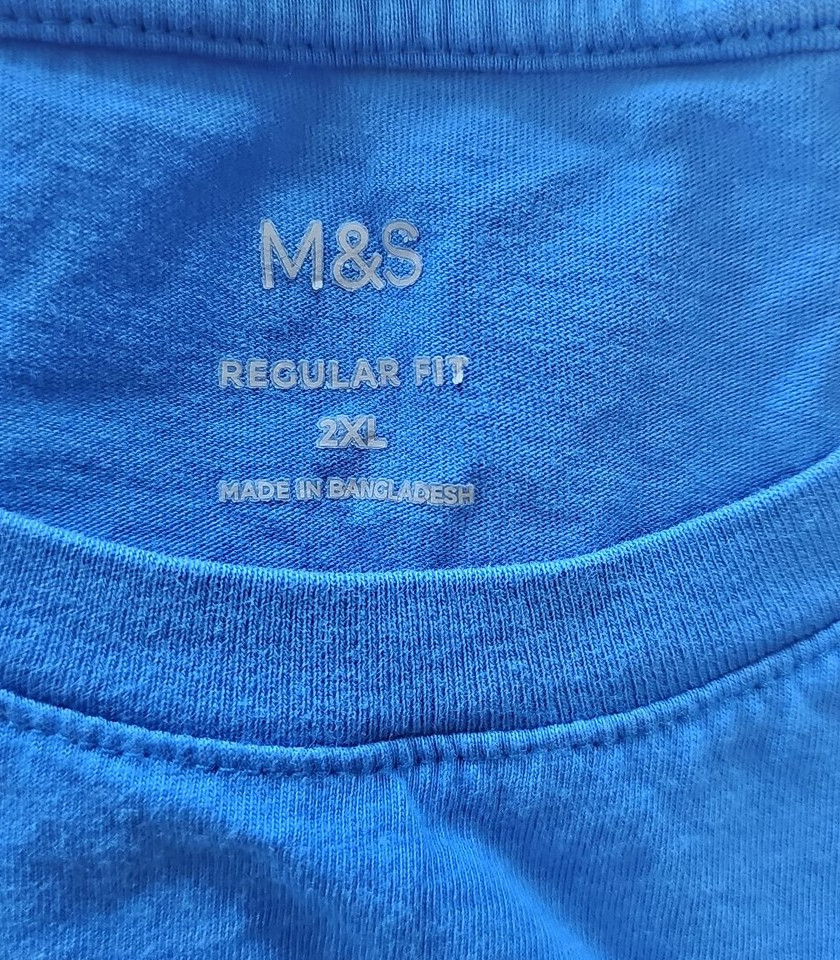 M&S Regular Fit Azure Blue Cotton T-Shirt Size 2XL D501 - Image 7