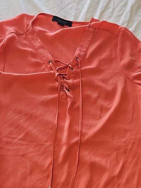 Atmosphere Coral Pink Lace-Up Front Short Sleeve Blouse D492