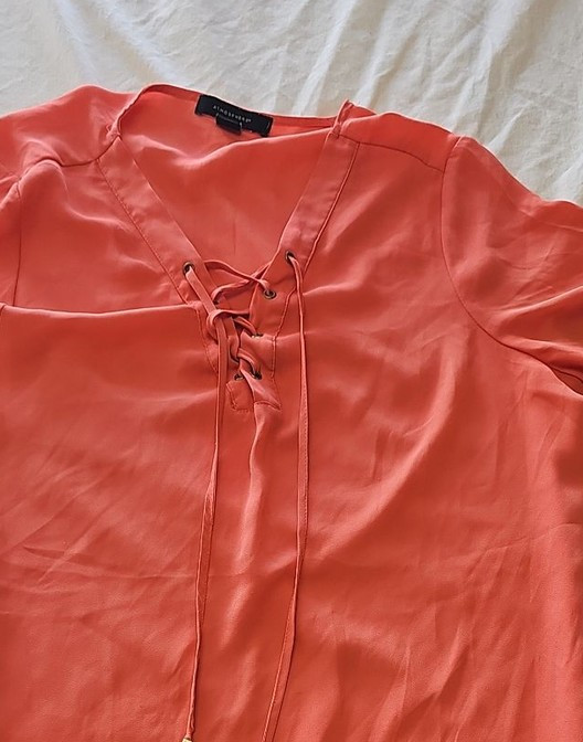 Atmosphere Coral Pink Lace-Up Front Short Sleeve Blouse D492 - Image 7