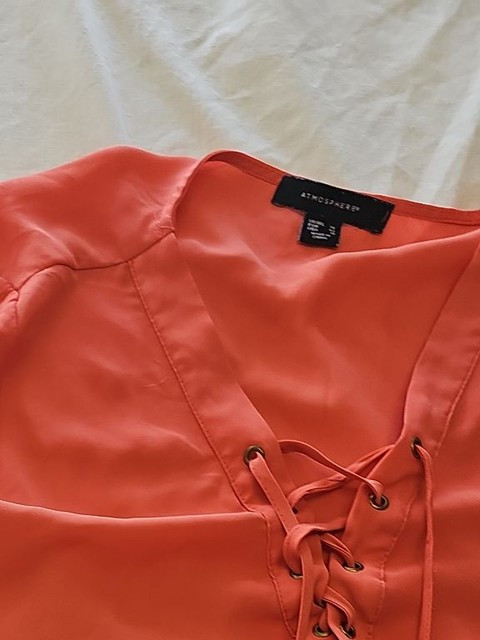 Atmosphere Coral Pink Lace-Up Front Short Sleeve Blouse D492 - Image 11
