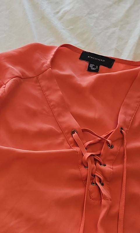 Atmosphere Coral Pink Lace-Up Front Short Sleeve Blouse D492 - Image 6