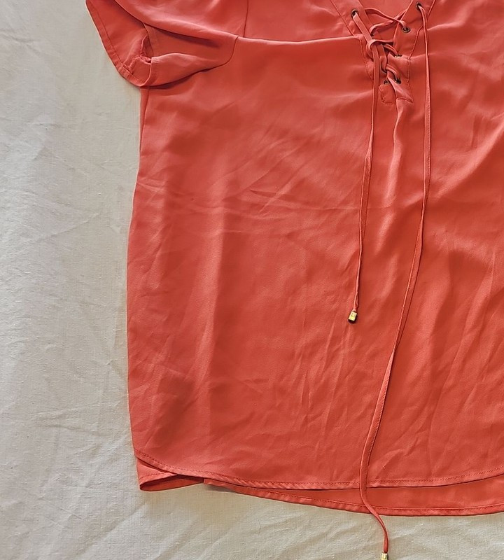 Atmosphere Coral Pink Lace-Up Front Short Sleeve Blouse D492 - Image 8