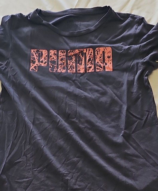 Puma Women's Graphic Logo T-Shirt Charcoal Grey & Coral Pink D493 - Image 7