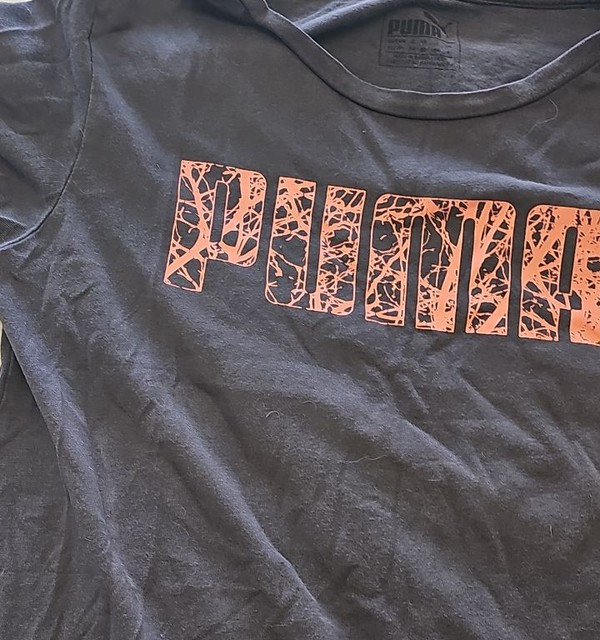 Puma Women's Graphic Logo T-Shirt Charcoal Grey & Coral Pink D493 - Image 11
