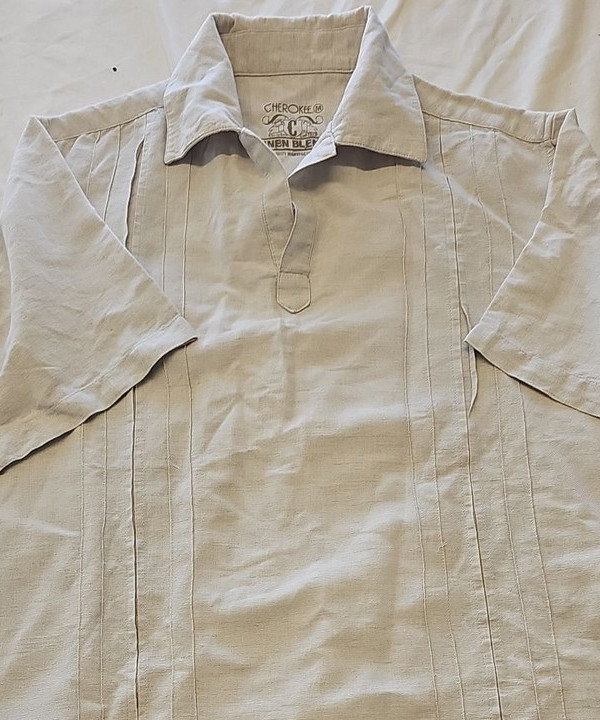 Cherokee Linen Blend Beige Guayabera Style Polo Shirt D497 - Image 7