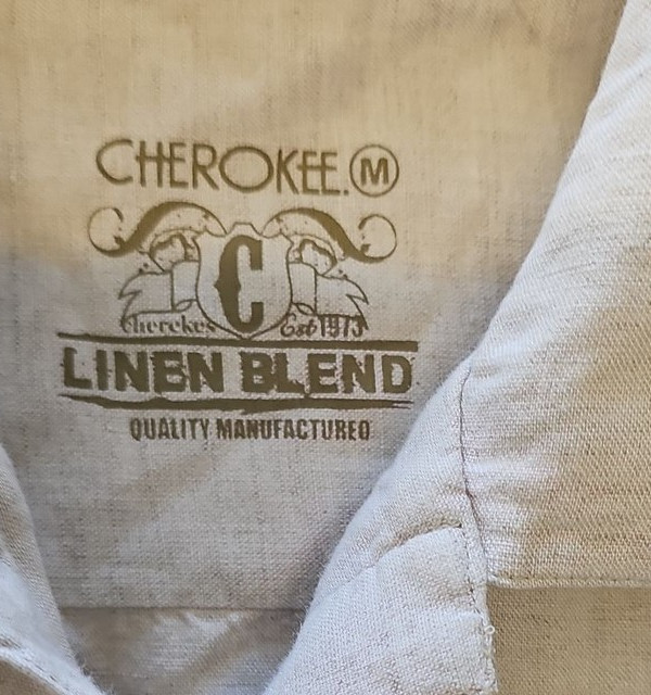 Cherokee Linen Blend Beige Guayabera Style Polo Shirt D497 - Image 9