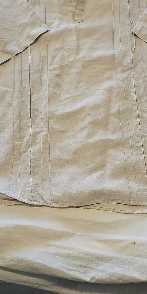 Cherokee Linen Blend Beige Guayabera Style Polo Shirt D497 - Image 8