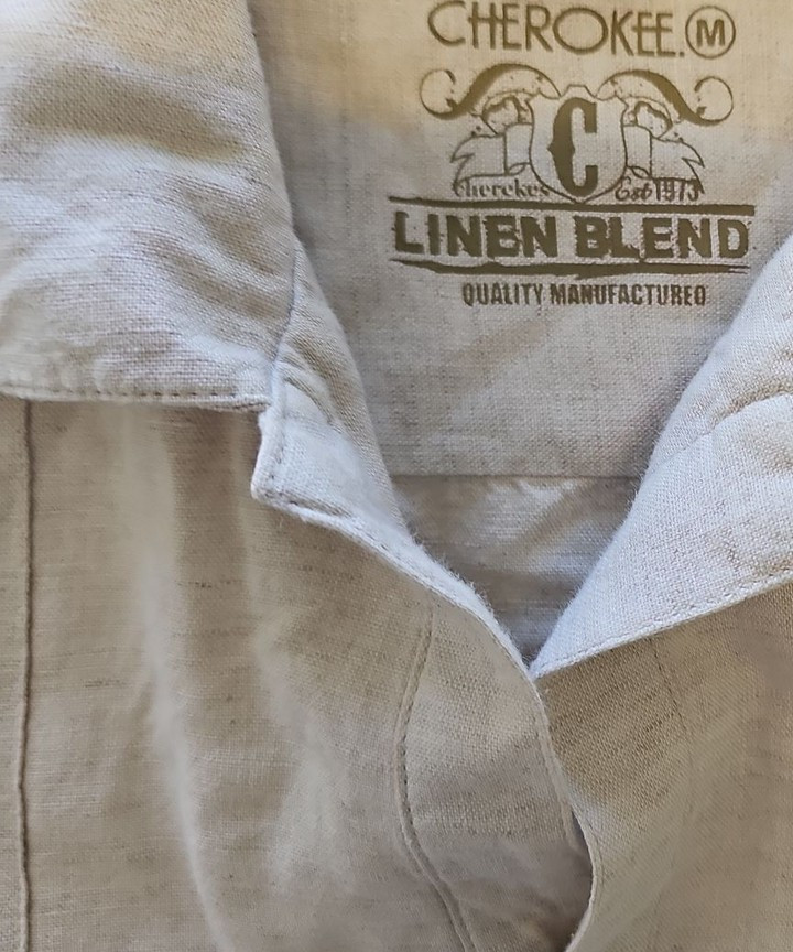 Cherokee Linen Blend Beige Guayabera Style Polo Shirt D497 - Image 10