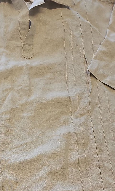 Cherokee Linen Blend Beige Guayabera Style Polo Shirt D497 - Image 12