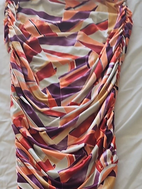 Boohoo Abstract Geometric Ruched Bodycon Skirt in Purple and Orange zc487 - Image 6