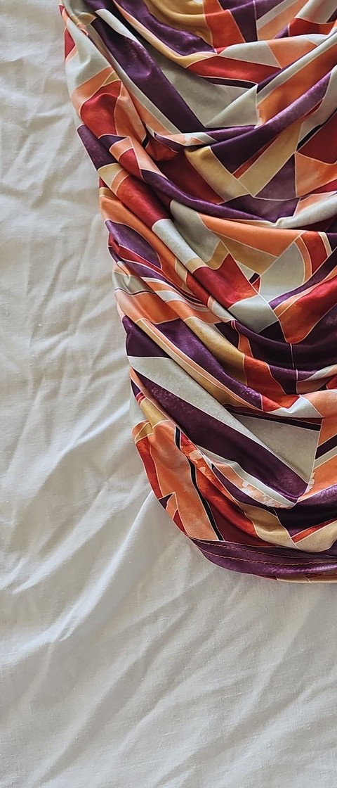 Boohoo Abstract Geometric Ruched Bodycon Skirt in Purple and Orange zc487 - Image 10
