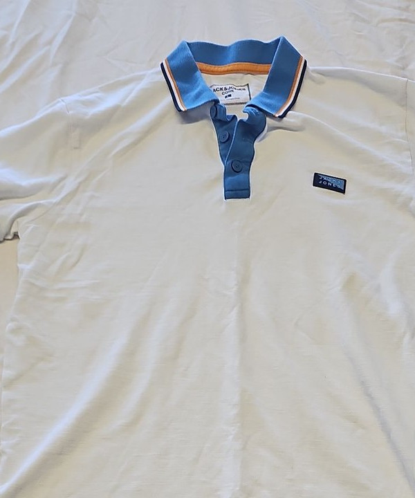 Jack & Jones Core White Polo Shirt with Contrast Tipping F536 - Image 9