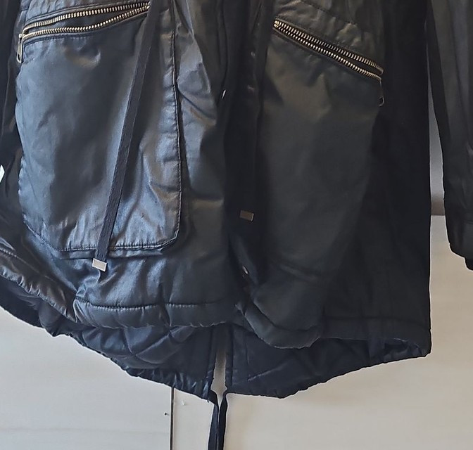 George Black Waxed-Look Parka with Faux Fur Lining W452 - Image 7