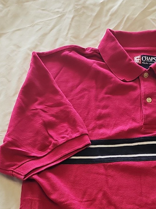 Vintage Chaps Ralph Lauren Pink Stripe Polo Shirt XL F557 - Image 10