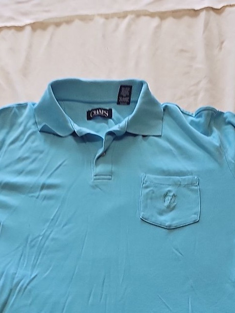 Chaps Light Blue Cotton Polo Shirt with Pocket Size m G519 - Image 8
