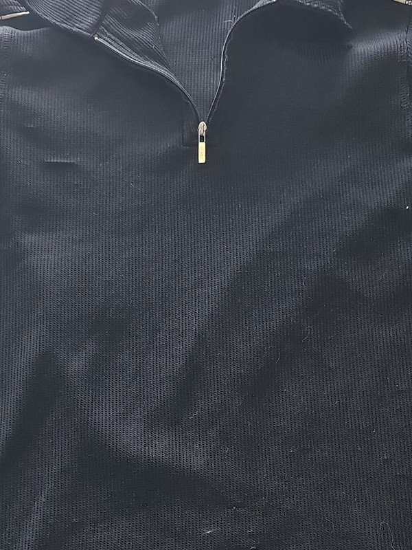 Vintage BHS Black Ribbed Zip-Up Polo Shirt with Piping E626 - Image 12