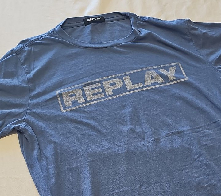 Replay Vintage Graphic Logo T-Shirt in Cornflower Blue M L687 - Image 11
