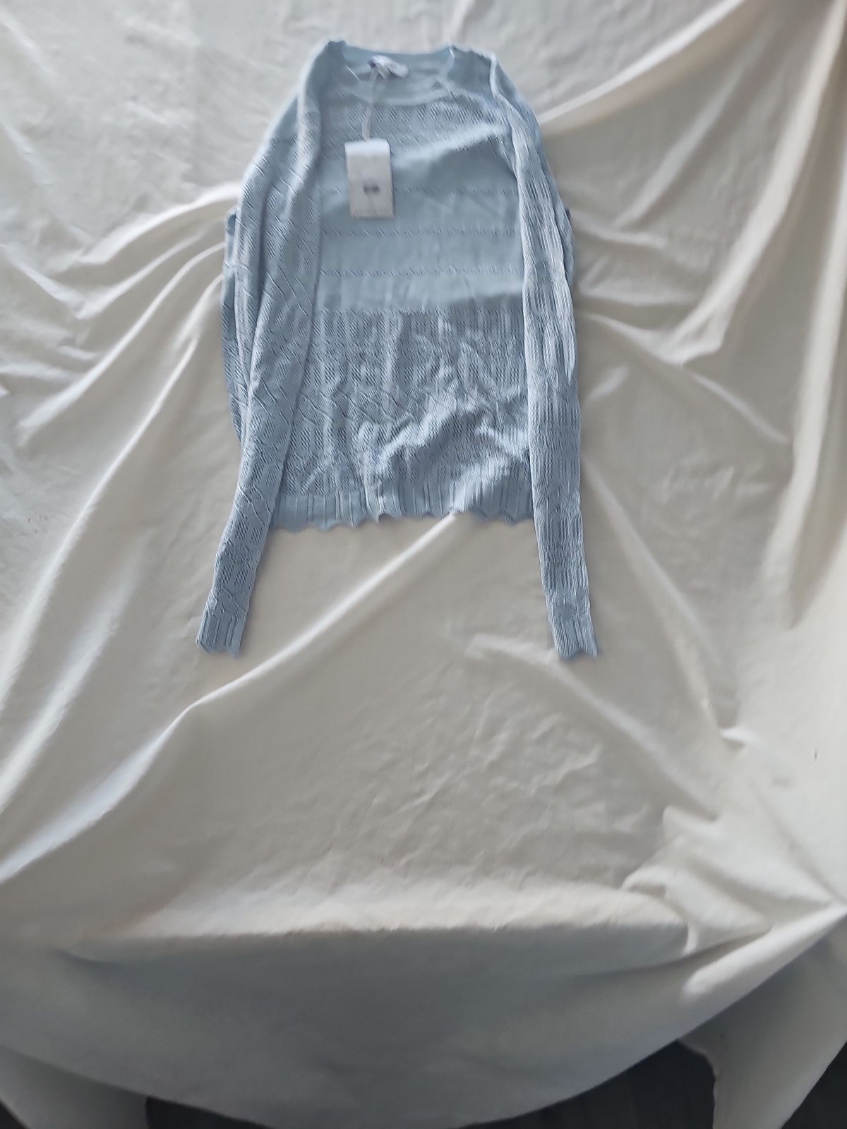 New with Tags Warehouse Pale Blue Pointelle Knit Cardigan & Top Set 239