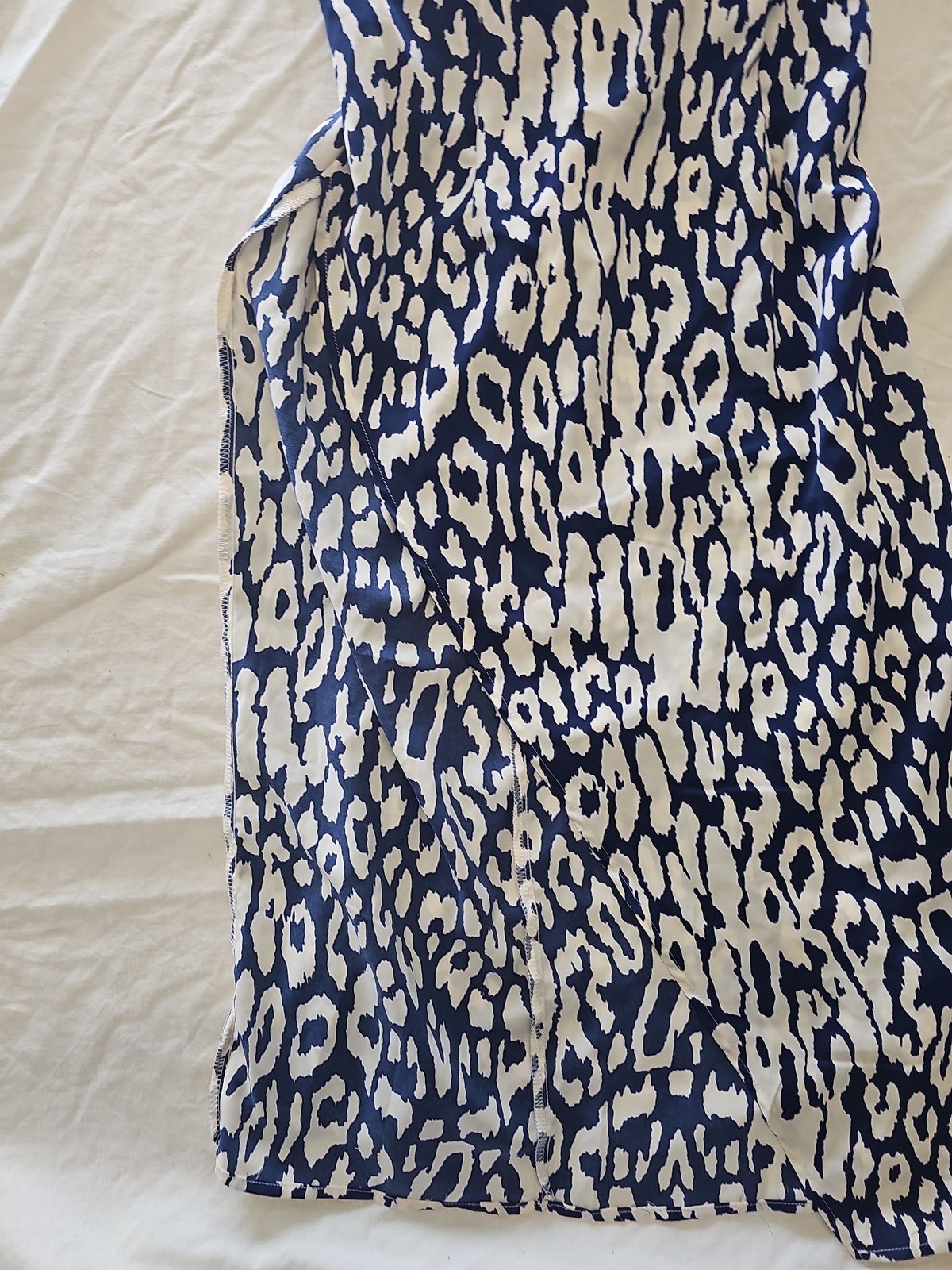 QUIZ Navy and Cream Animal Print Square Neck Wrap Midi Dress – NWT