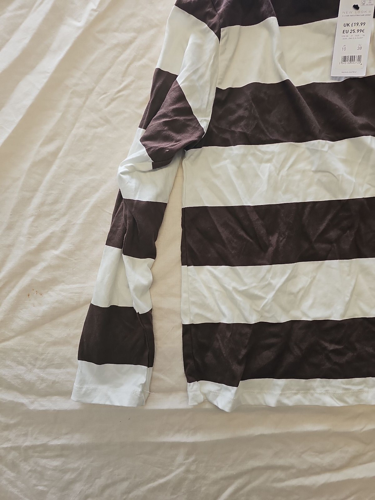 New Look Brown and White Striped Long Sleeve Rugby Shirt - Image 8