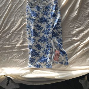 SHEIN MOD Blue Floral Midi Dress with Side Slit
