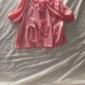 Boohoo Red and White Gingham Tie-Front Peplum Blouse