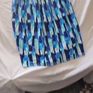 JFW Classics Abstract Blue Watercolor Print Pleated Midi Skirt